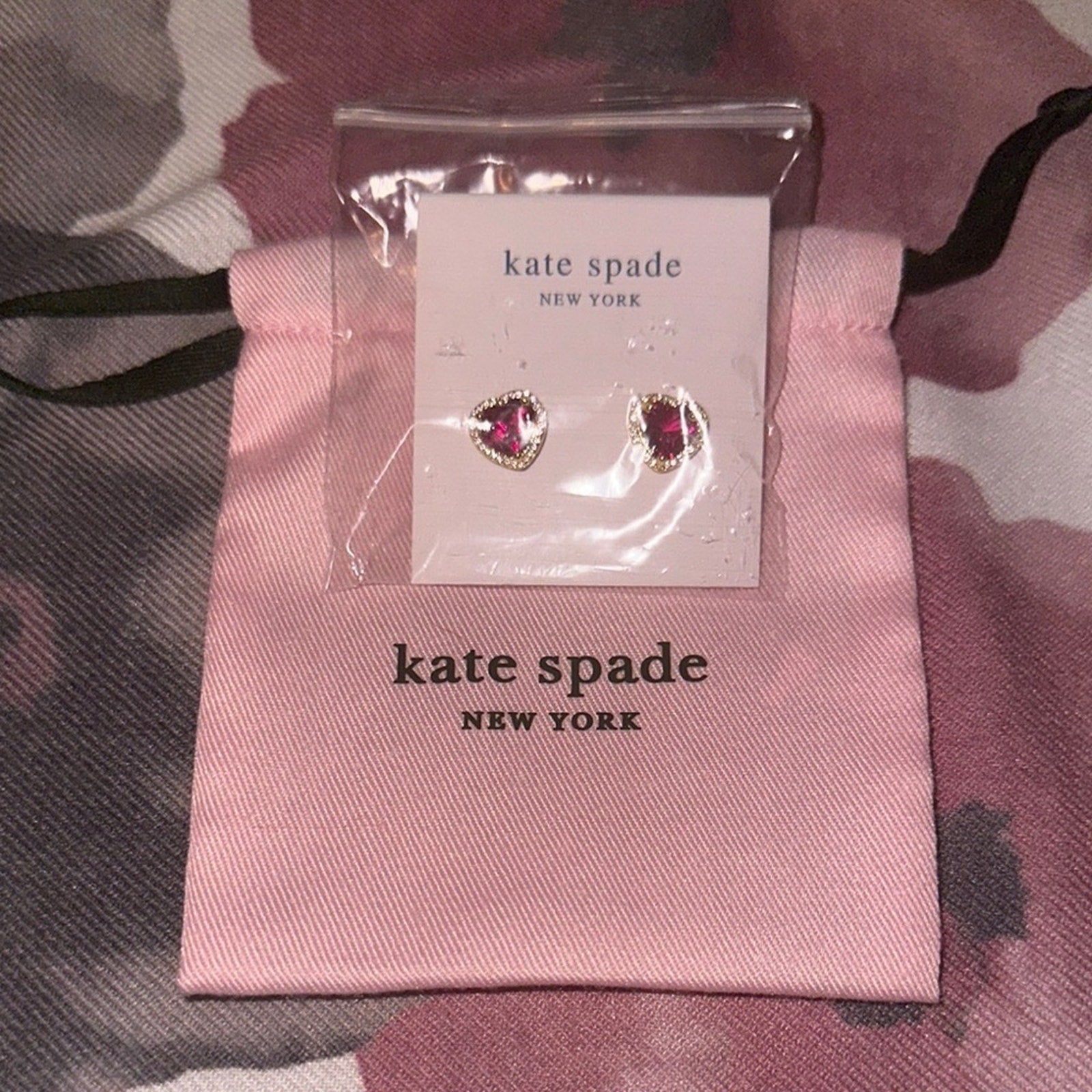 Kate Spade Ruby/Gold Heart Stud Earrings