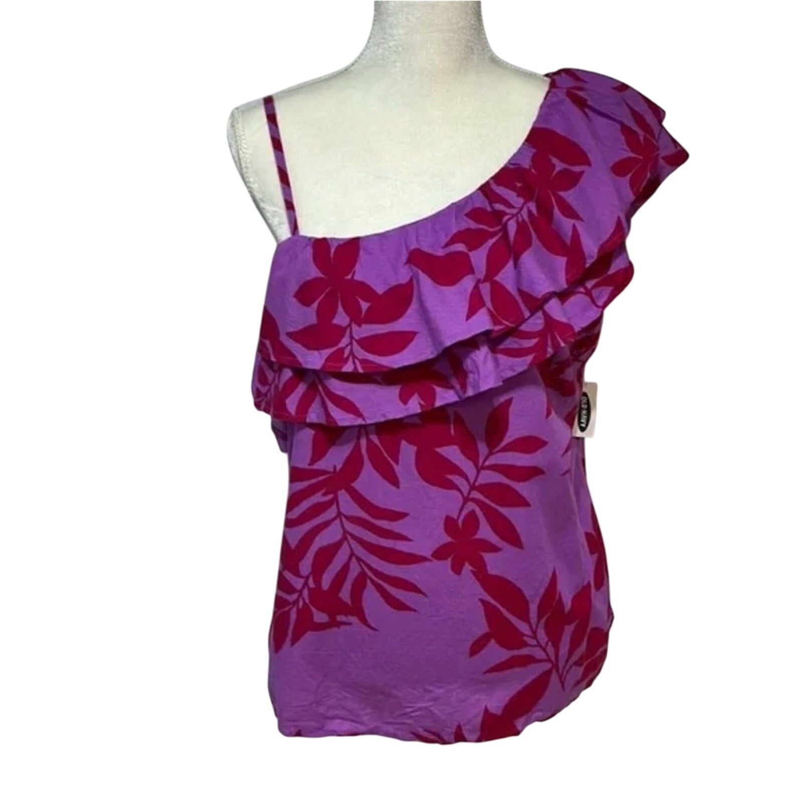 Floral One-Shoulder Top in Purple and Red