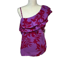 Floral One-Shoulder Top in Purple and Red