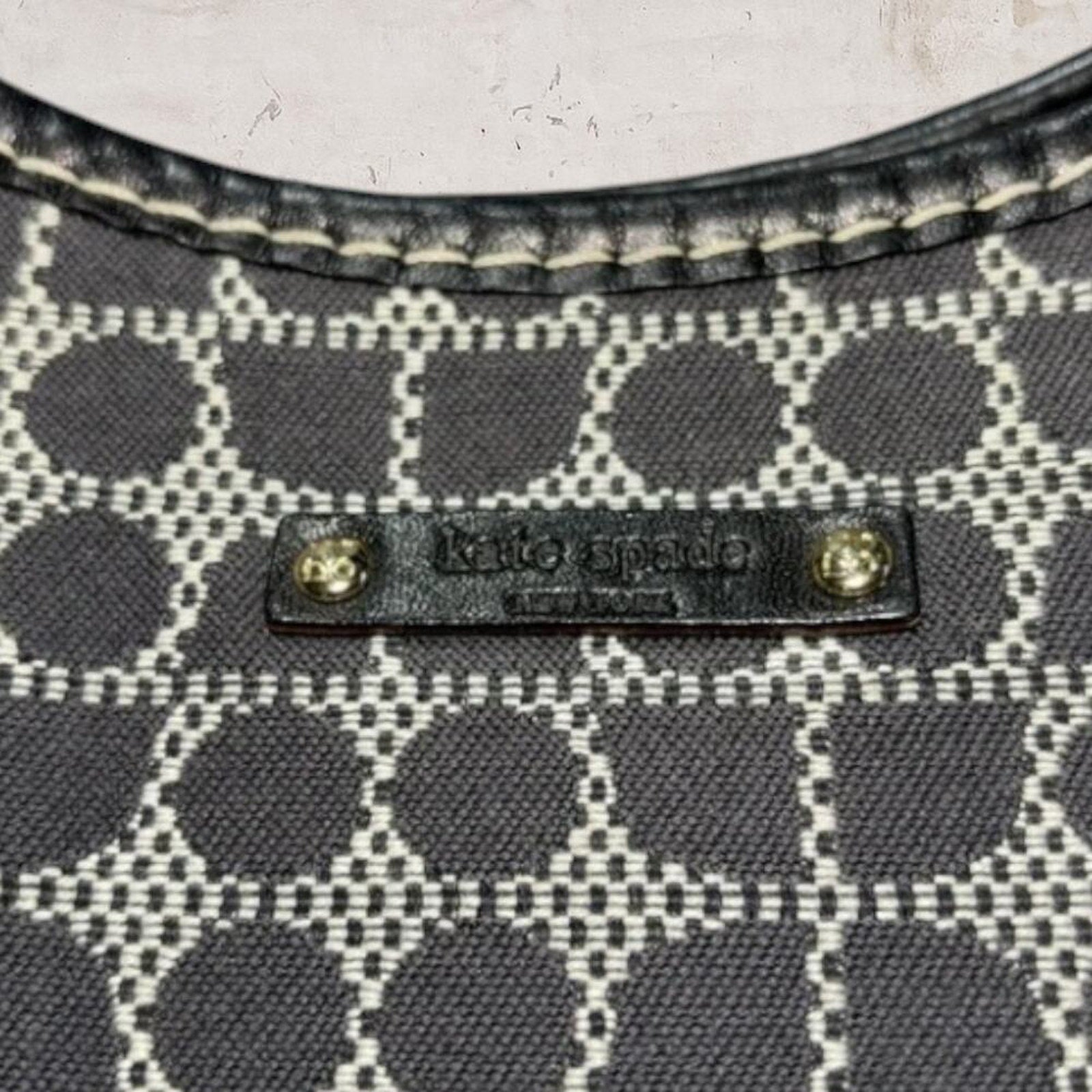 Kate Spade ♠️ Handbag Dot Noel Black Gray Canvas Leather Shoulder Hobo Bag