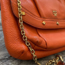 Authentic Vintage, MCM Orange, Leather, 2-Way, with Gold Chain Shoulder or Cross Body Convertible Strap Purse