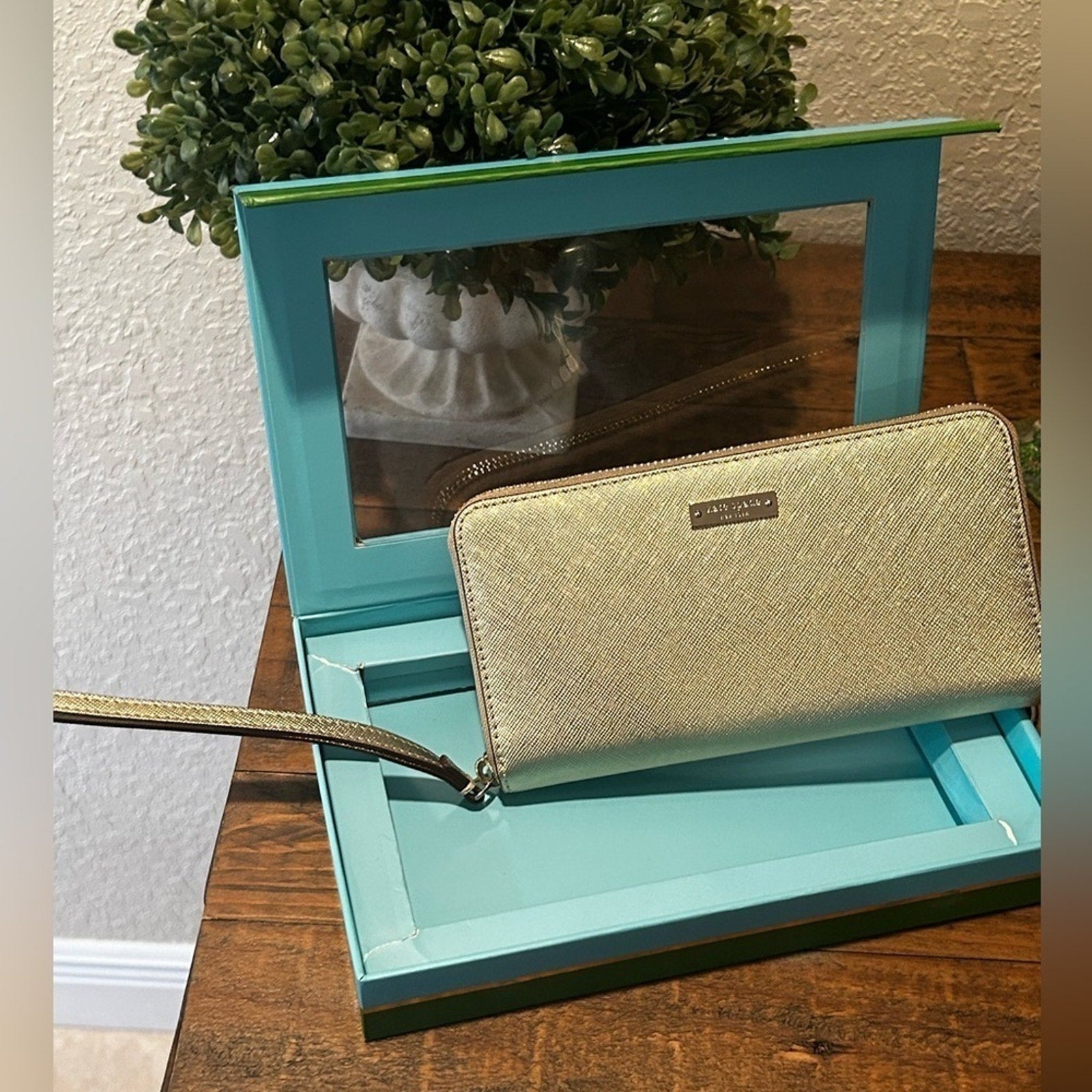 Kate Spade ♠️ New York Gold Saffiano Leather Universal Zip