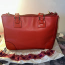 Tory Burch RED Robinson Double Zip Tote with cross body EUC
