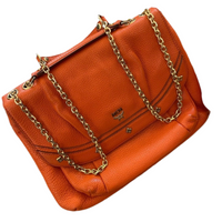 Authentic Vintage, MCM Orange, Leather, 2-Way, with Gold Chain Shoulder or Cross Body Convertible Strap Purse