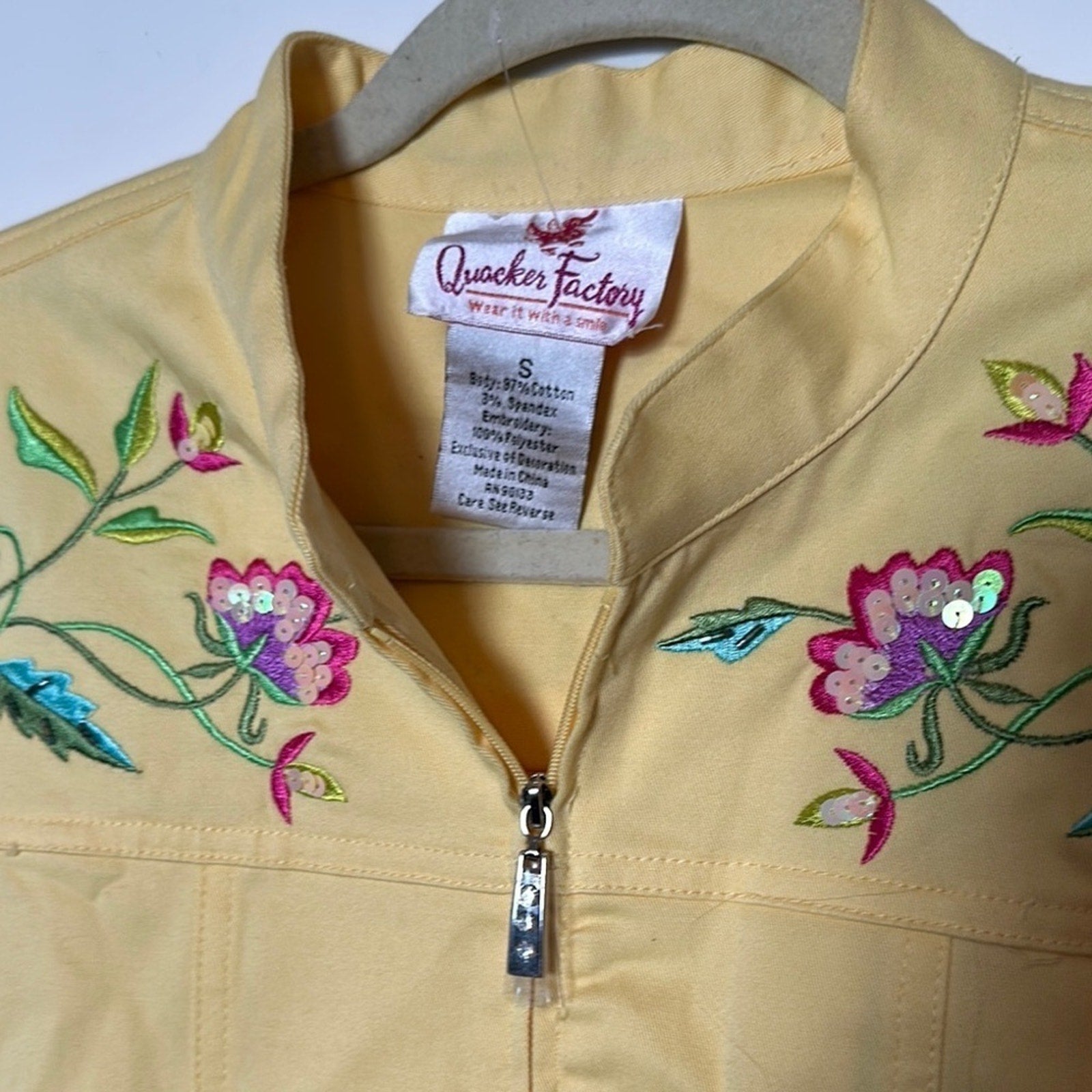 Quaker Factory Embroidered Yellow Jacket