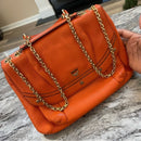 Authentic Vintage, MCM Orange, Leather, 2-Way, with Gold Chain Shoulder or Cross Body Convertible Strap Purse