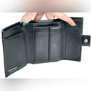 AUTH SALVATORE FERRAGAMO GANCINI LEATHER EMBOSSED LOGO COMPACT WALLET EUC