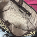 Michael Kors MK Monogram Signature Logo Brown Tan Large Tote Shoulder Bag