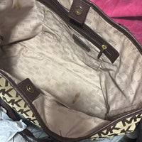 Michael Kors MK Monogram Signature Logo Brown Tan Large Tote Shoulder Bag