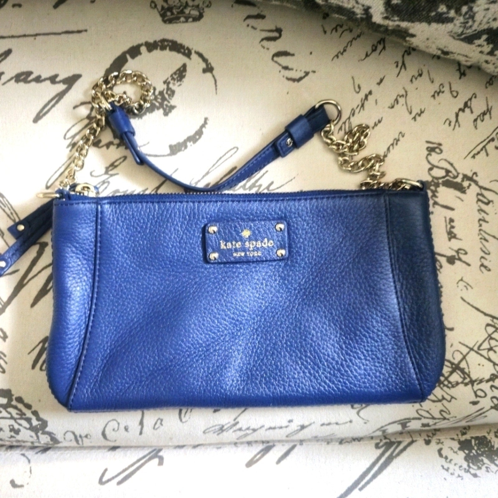 Kate Spade ♠️Wellesley Blue Byrd Leather Shoulder Bag Gold Chain NWOT