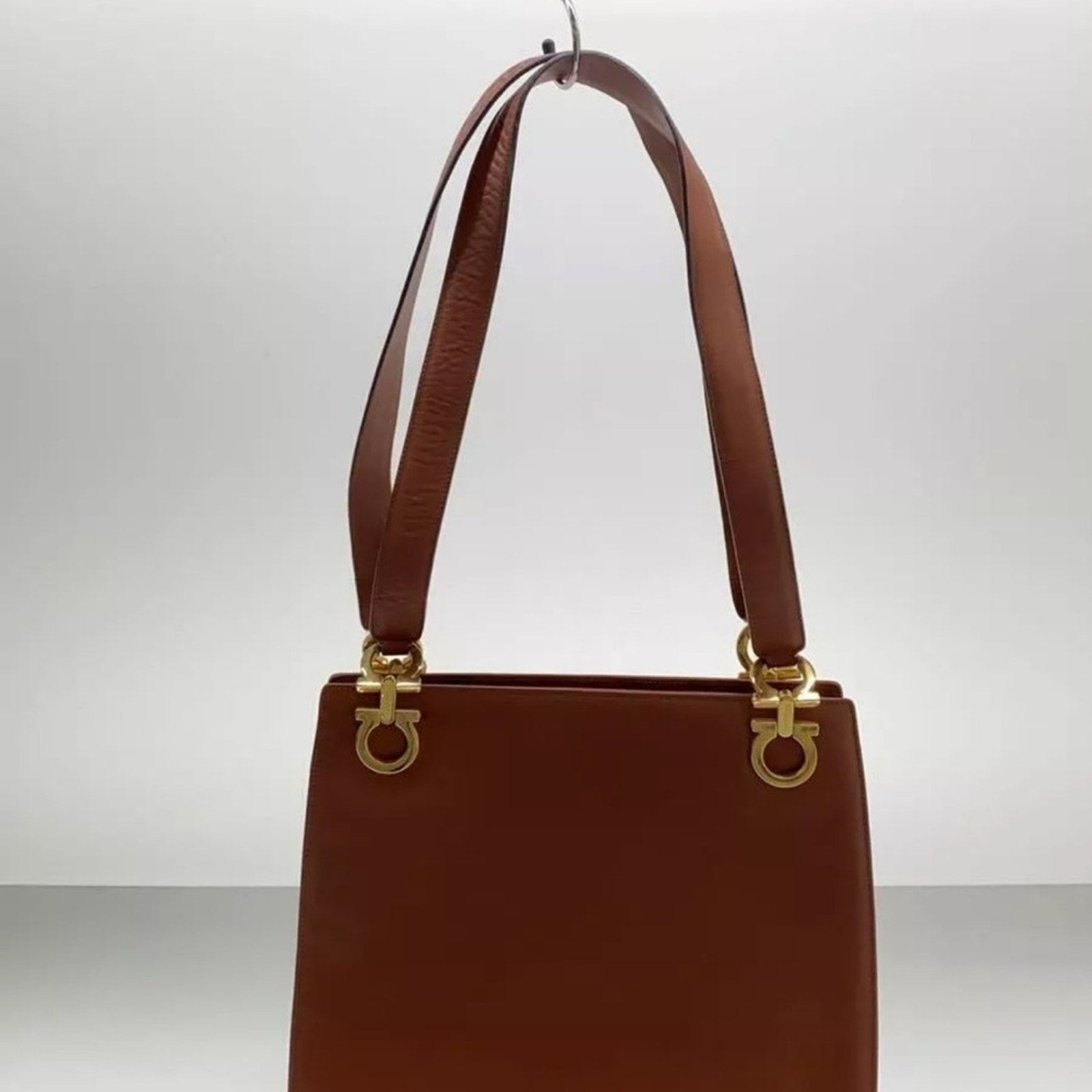 Salvatore Ferragamo tote bag leather Brown Gancini gold hardware shoulder