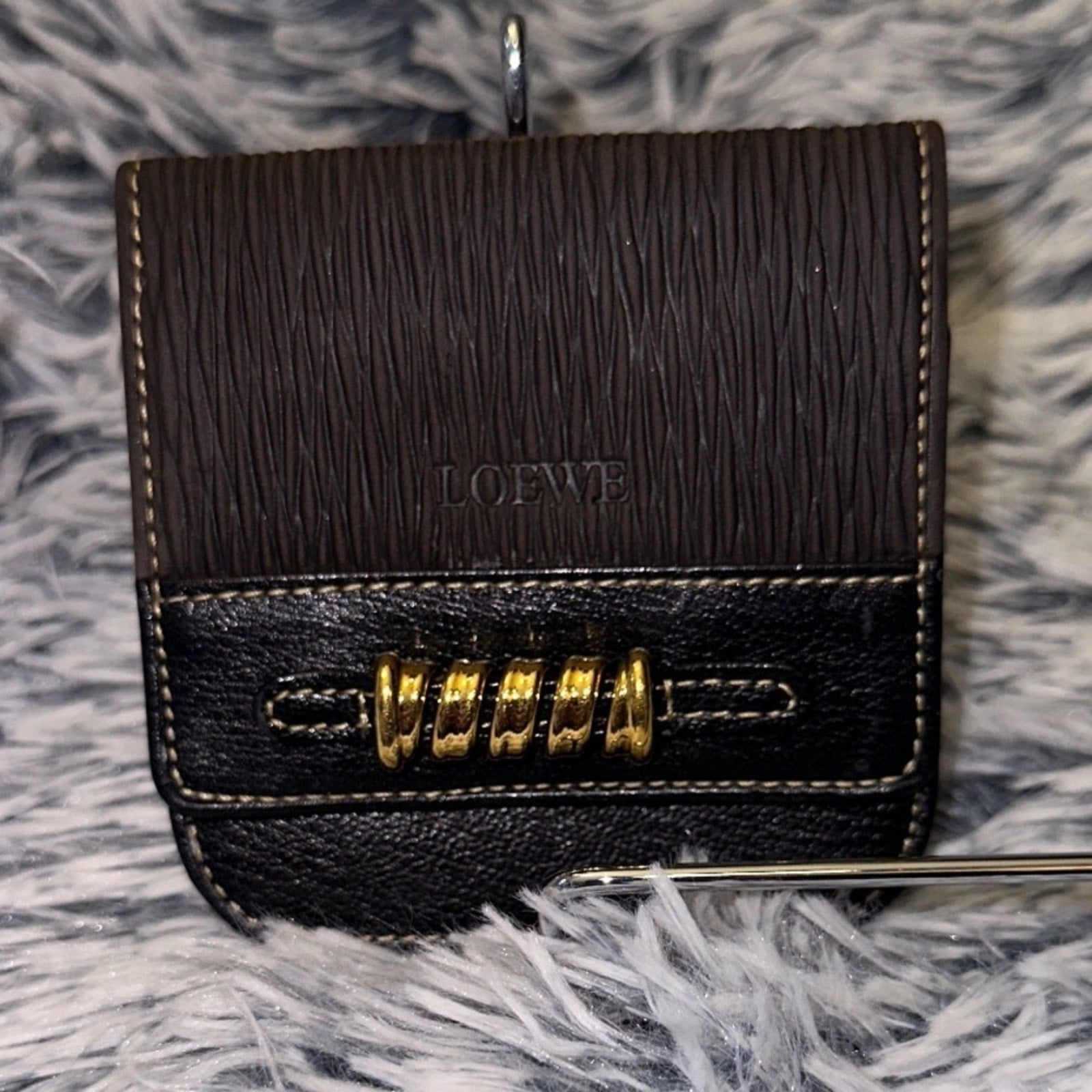 **RARE** Vintage Loewe snake bone coffee black leather wallet / card holder
