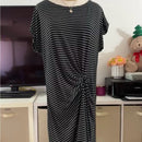 $89 Kenneth Cole Reaction Black White Striped Drapey Dress Large