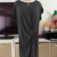 $89 Kenneth Cole Reaction Black White Striped Drapey Dress Large