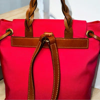 Dooney & Bourke Nylon Braided Leather Flap Backpack Red EUC MSRP $278