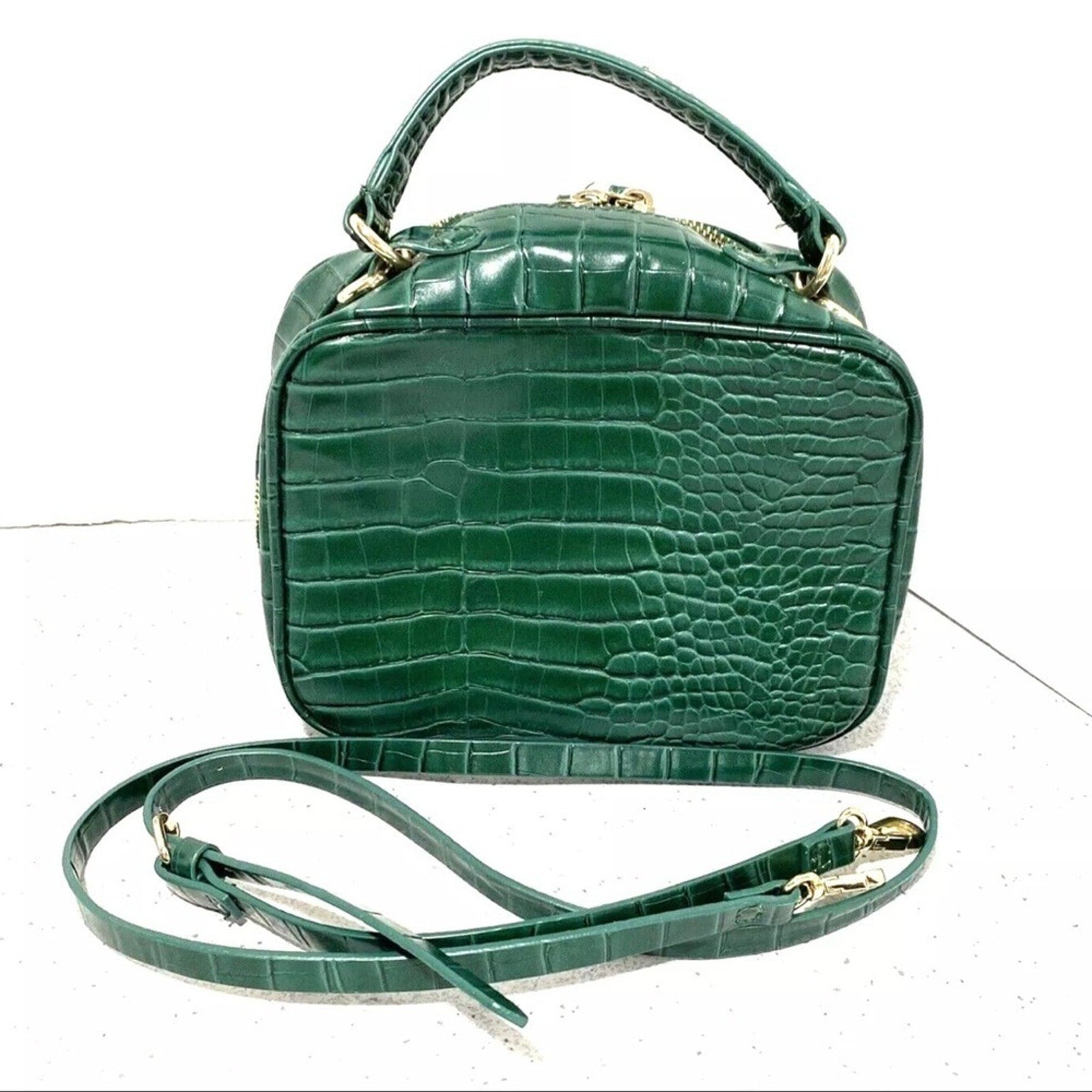 Zara green faux snakeskin moc croc crossbody bag top handle purse 2 way satchel