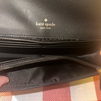New Kate Spade Glimmer Boxed Medium Flap Phone Wristlet Wallet Black NWOT