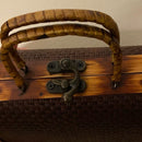 Vintage Brown Woven Purse Handbag Basket Wooden Box With Handle and Latch