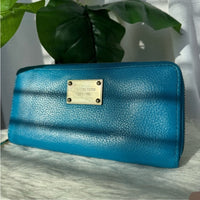 Michael Kors Jet Set Leather Zip Around Continental Wallet- Electric Blue NWOT