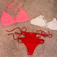 2 Victoria's Secret Bikini Tops (pink/white) SM and 1 Bottom (red)