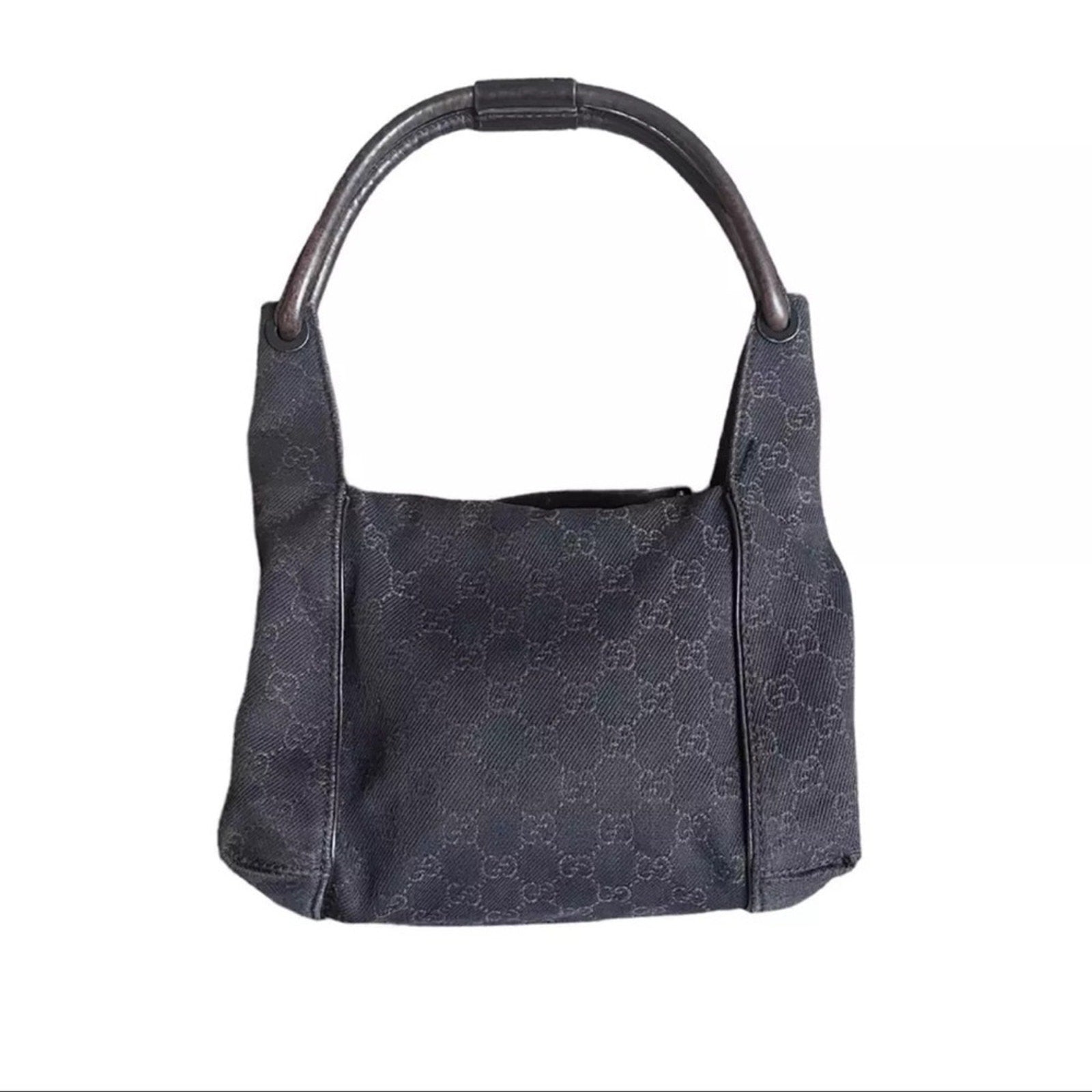 Gucci GG Vintage Canvas Zippered Hobo Bag Black Brown
