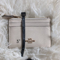 Coach, Mini Skinny ID Case, Crossgrain Leather, Chalk White, Gold Key Ring EUC