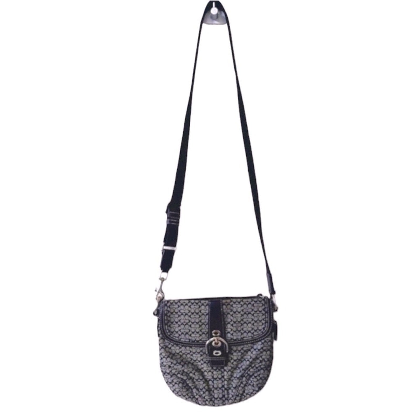 Coach Monogrammed Logo Buckle Small Crossbody Black/White/Silver Hardware