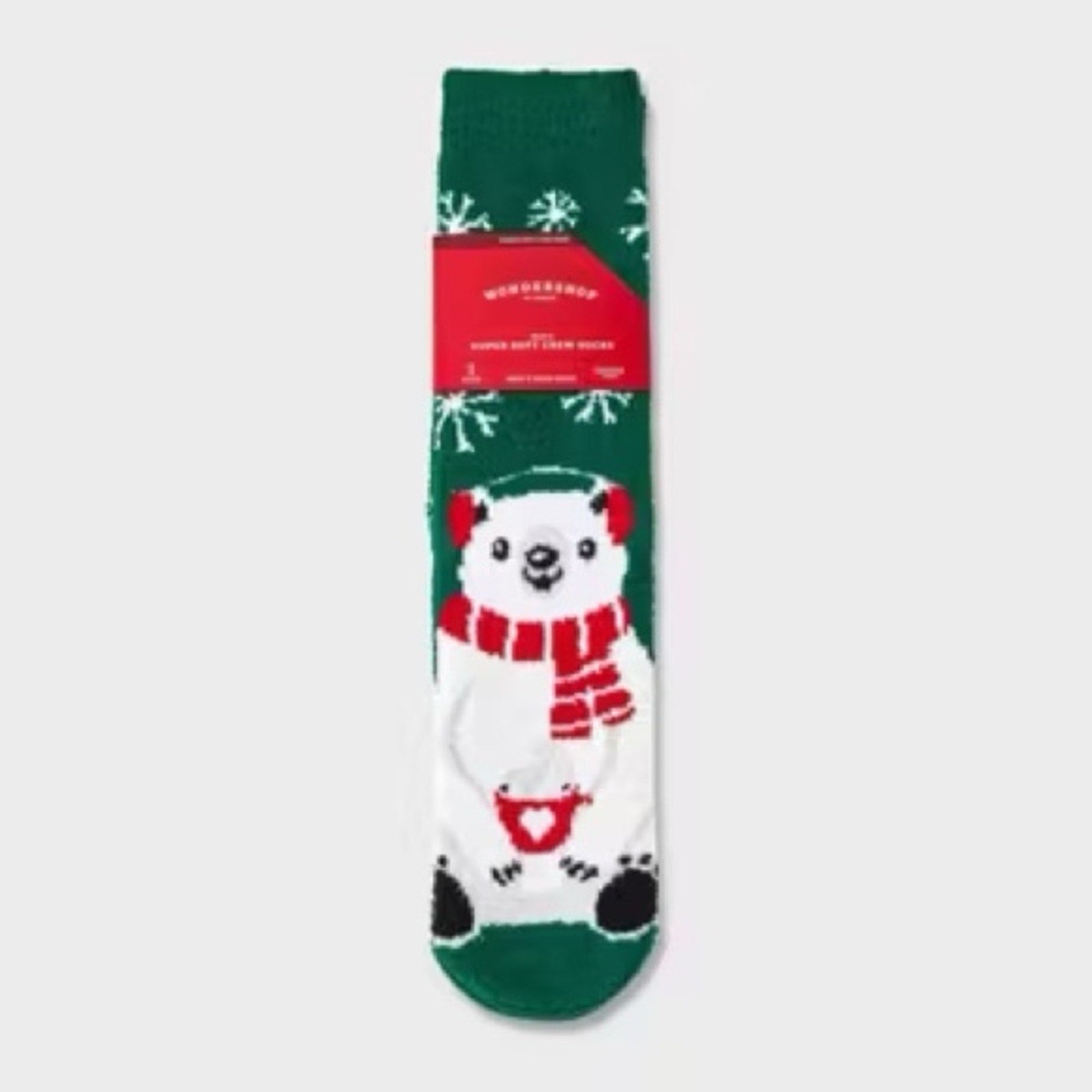2 Pair Wondershop men’s super soft Crew Green Polar Bear Socks (men’s 6-12 shoe)