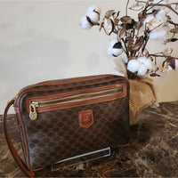Vintage Dark Brown Leather Celine UNISEX Macadam Clutch bag