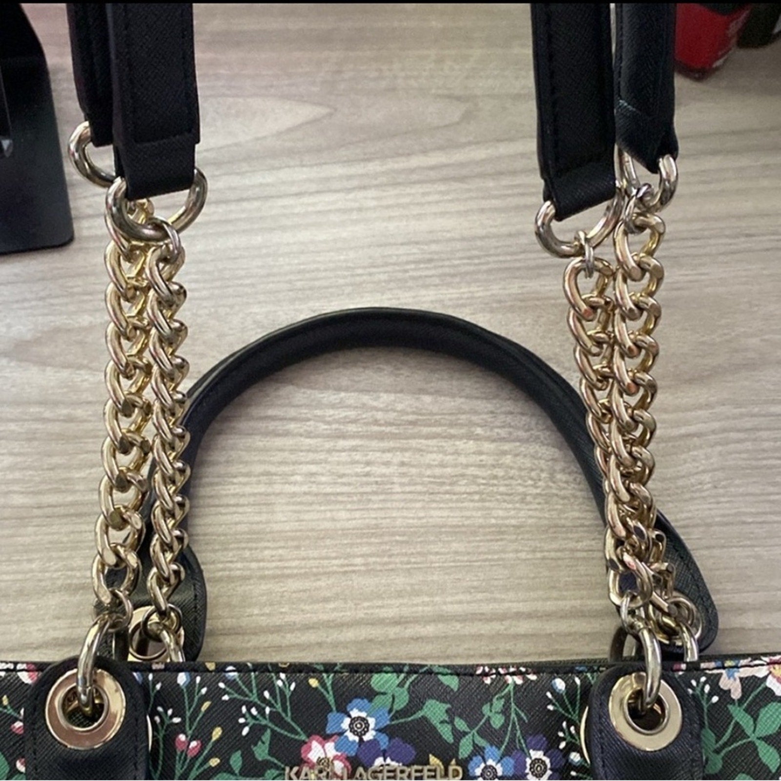 Karl Lagerfeld Black and Green Tote Bag NWOT