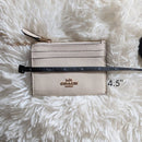 Coach, Mini Skinny ID Case, Crossgrain Leather, Chalk White, Gold Key Ring EUC