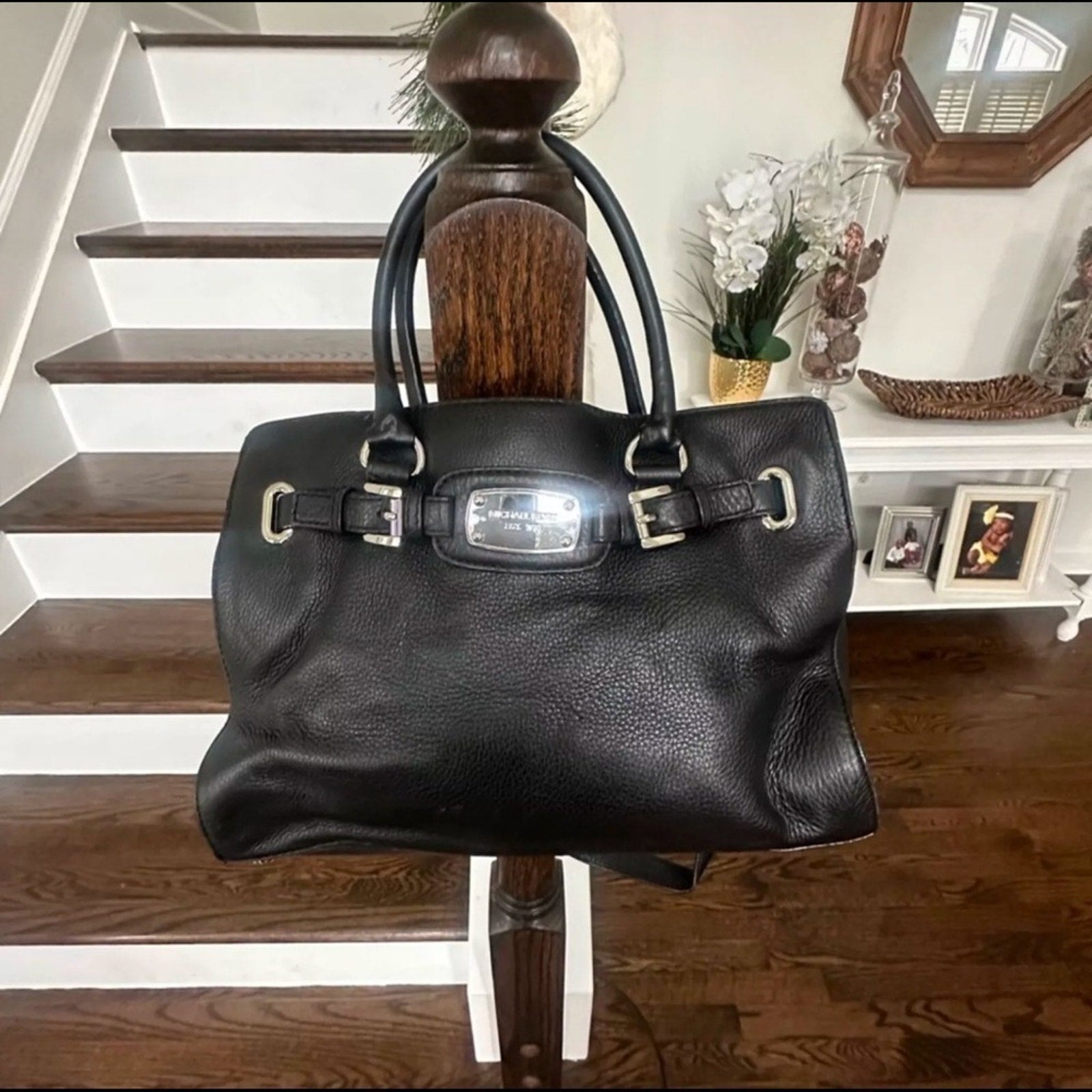 Authentic Michael Kors Hamilton Bag - Black Leather with crossbody strap