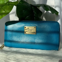 Michael Kors Jet Set Leather Zip Around Continental Wallet- Electric Blue NWOT
