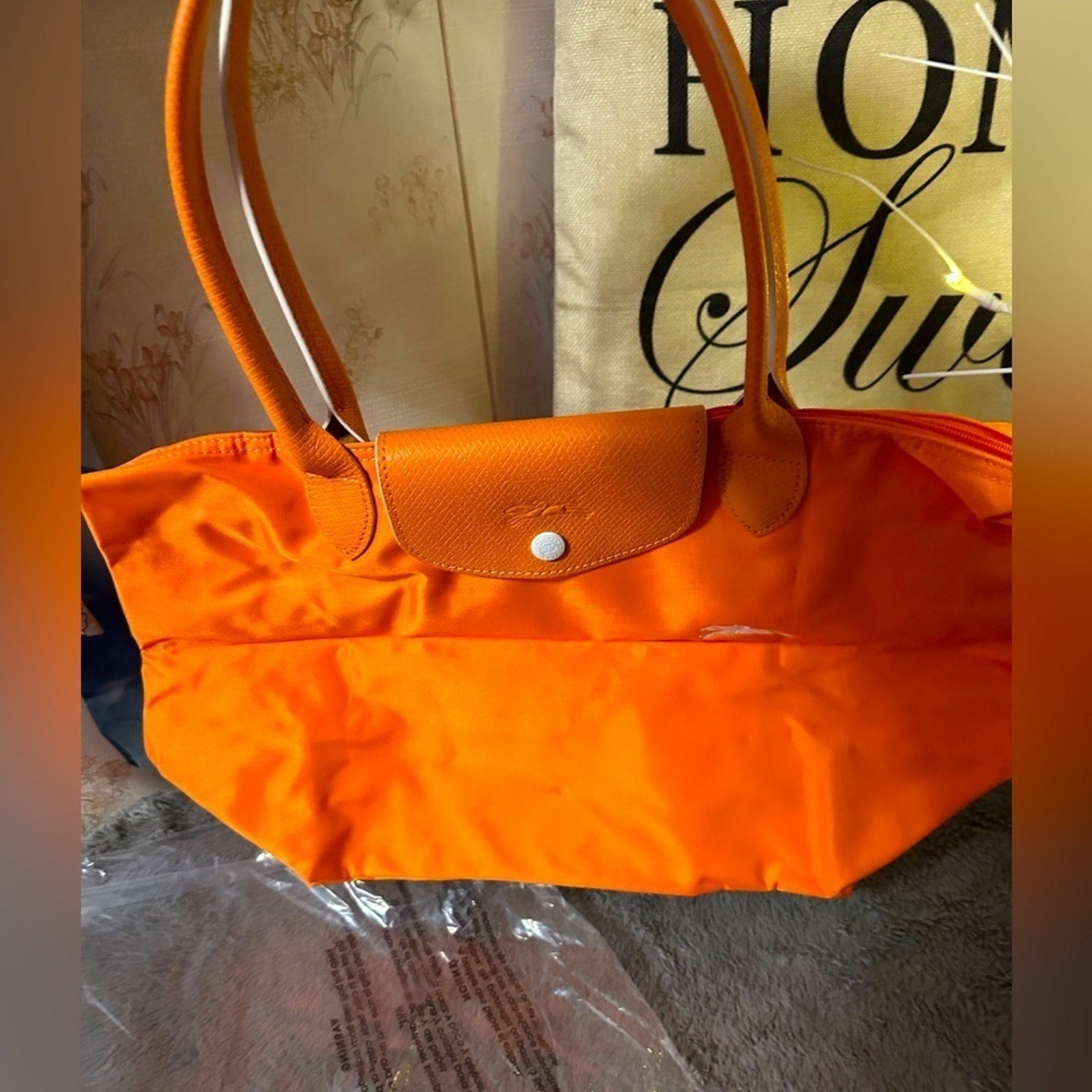 Longchamp Pliage Orange tote - NEW IN PASTIC