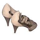Candie’s Peep Toe Heels Pumps in Taken Blush Mauve Beige Rosette Faux Suede 9.5