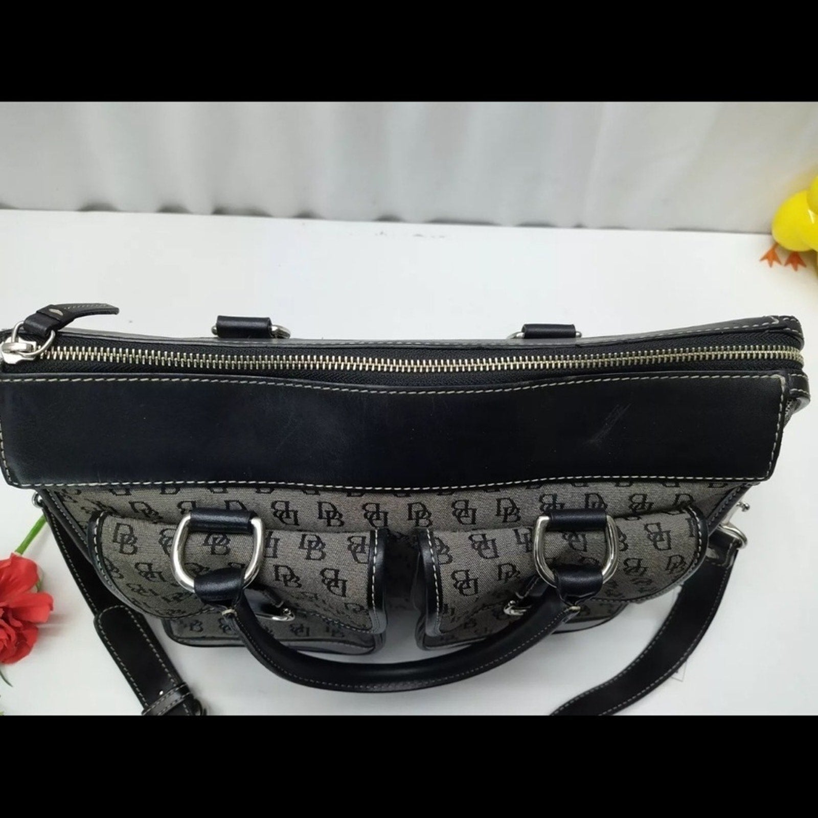Vintage Dooney & Bourke Gray Canvas w/Black Leather trim