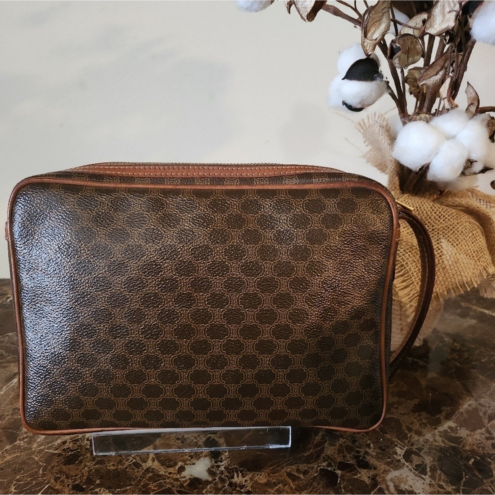 Vintage Dark Brown Leather Celine UNISEX Macadam Clutch bag