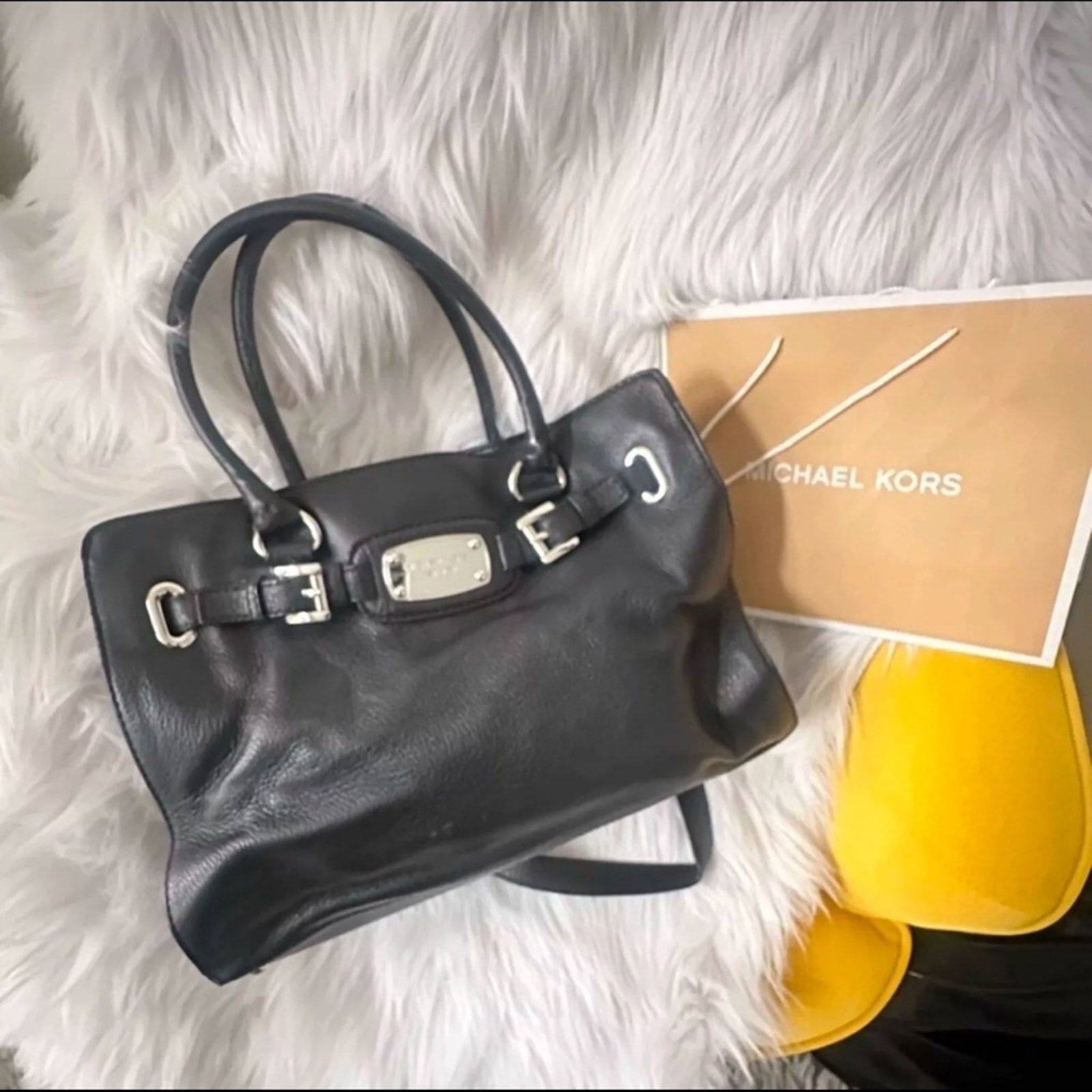 Authentic Michael Kors Hamilton Bag - Black Leather with crossbody strap
