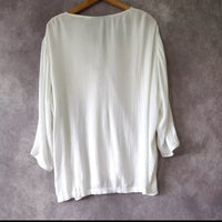 Cathy Daniels Top  Womens Large 3/4 Sleeve Embroidered V-neck Pullover Tunic NWT