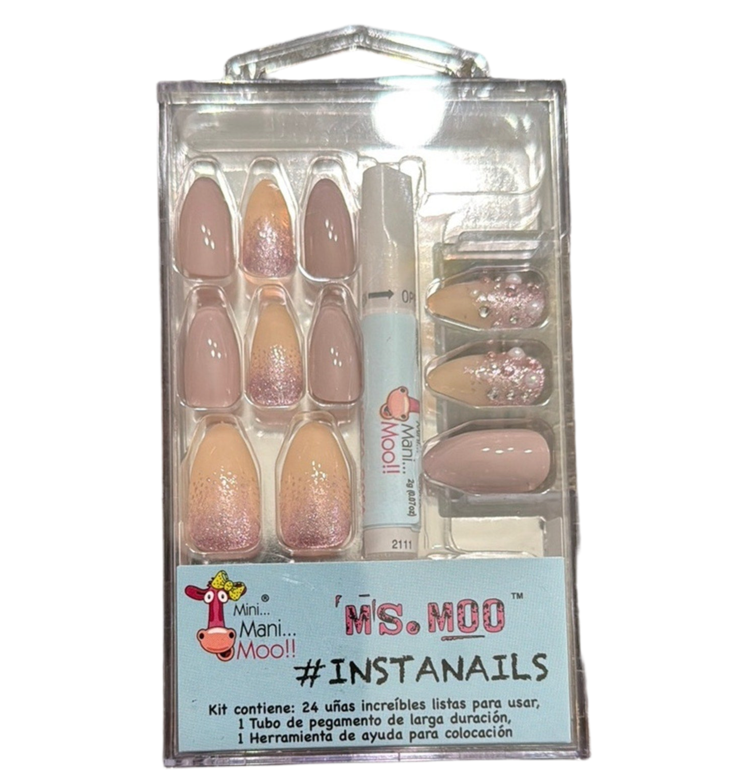 Ms. Moo Pink and Gold Glitter Press-On Nails