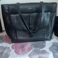 Kate Spade ♠️ Black Leather Front Flap Pocket Bow Tote