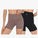 High-Waisted Black and Mauve Biker Shorts - Black/Iron Colors- 5”