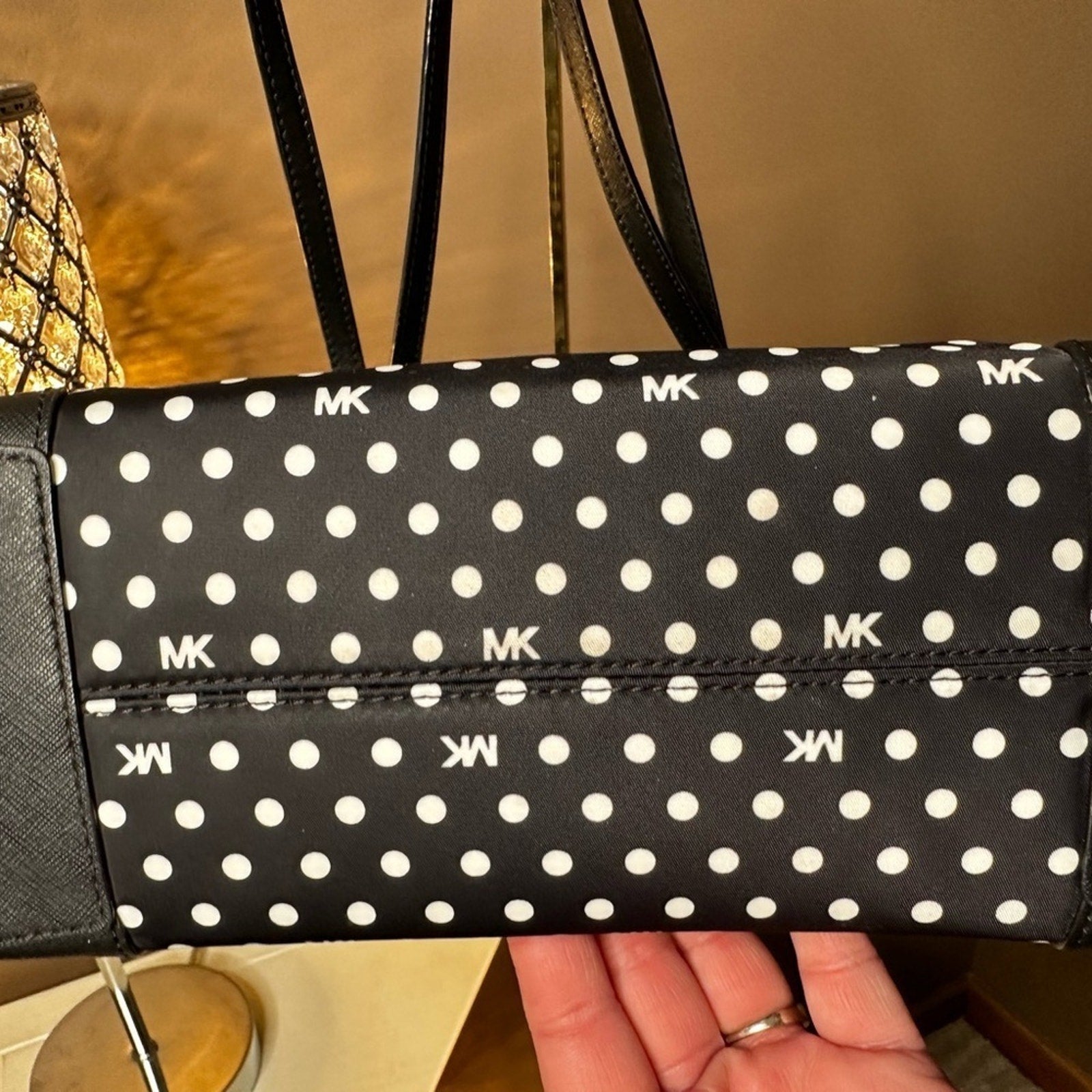 Michael Kors Black & White Polk A Dot Eva Nylon Small Tote