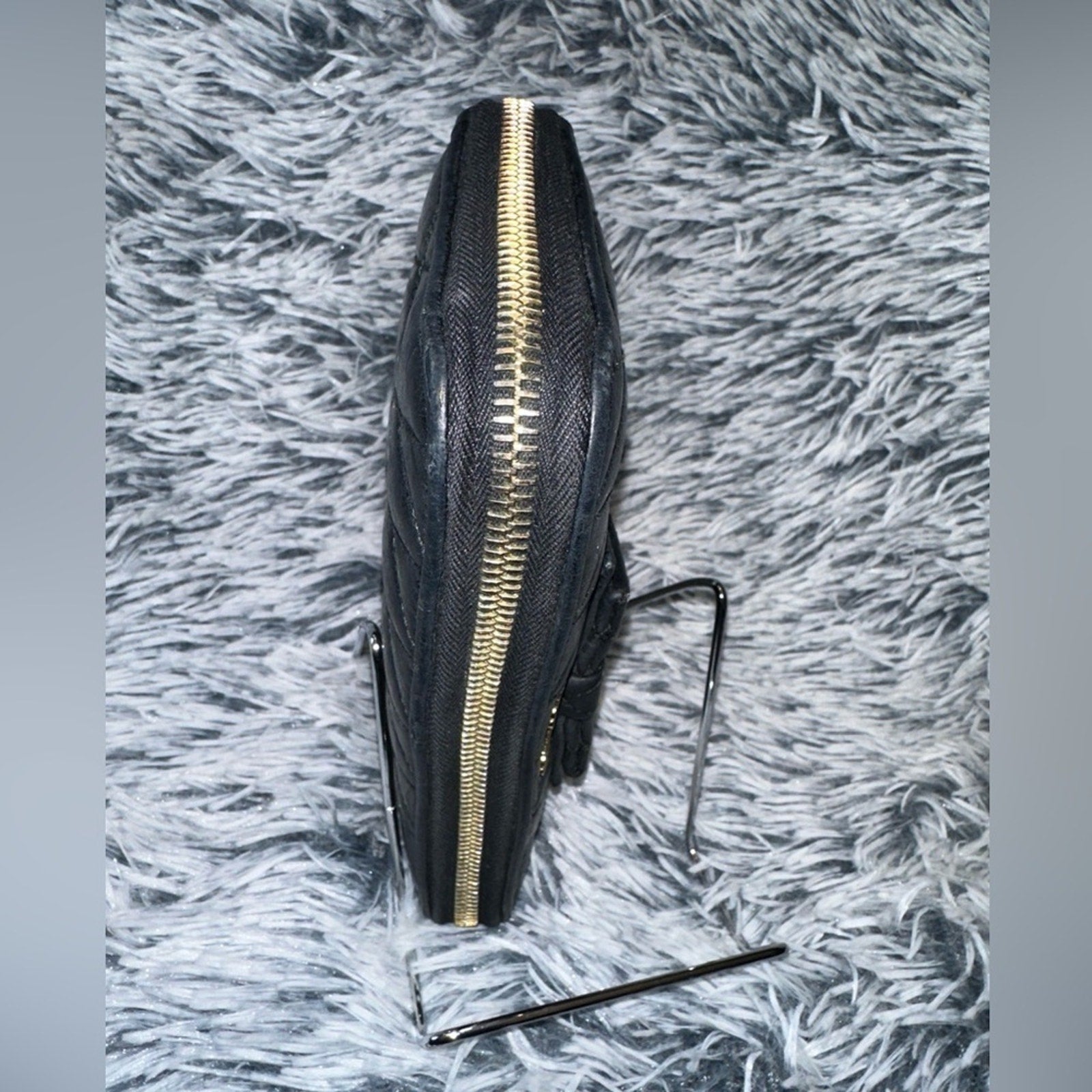 Miu Miu Black Quilted zip around Wallet with bow EUC