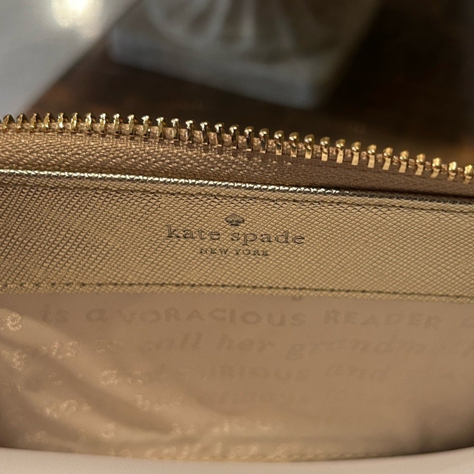 Kate Spade ♠️ New York Gold Saffiano Leather Universal Zip
