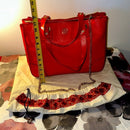 Tory Burch RED Robinson Double Zip Tote with cross body EUC