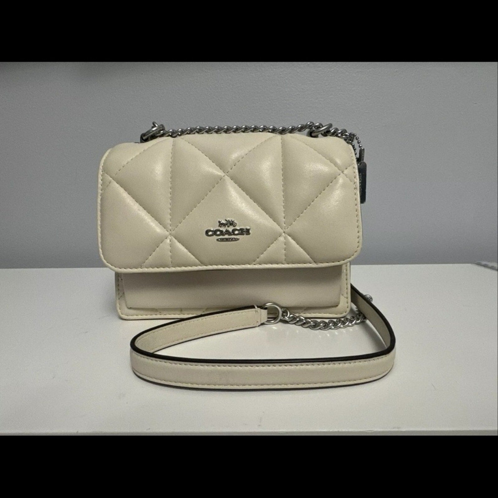 NWOT - Coach CJ526 Mini Klare Crossbody Puffy Diamond Quilting Chalk Leather