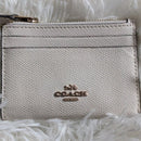 Coach, Mini Skinny ID Case, Crossgrain Leather, Chalk White, Gold Key Ring EUC