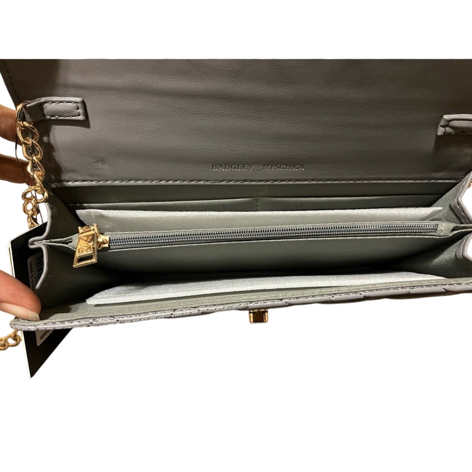 Badgley Mischka Crossbody Gray Gold Hardware