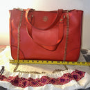 Tory Burch RED Robinson Double Zip Tote with cross body EUC